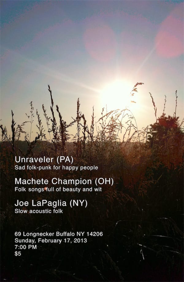 poster design for a show that happened on 20130217 featuring Unraveler, Machete Champion, and Joe LaPaglia